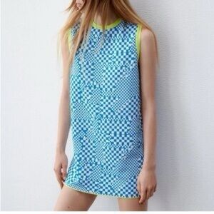 ZARA Blue Checkered Knit Mini Dress - S